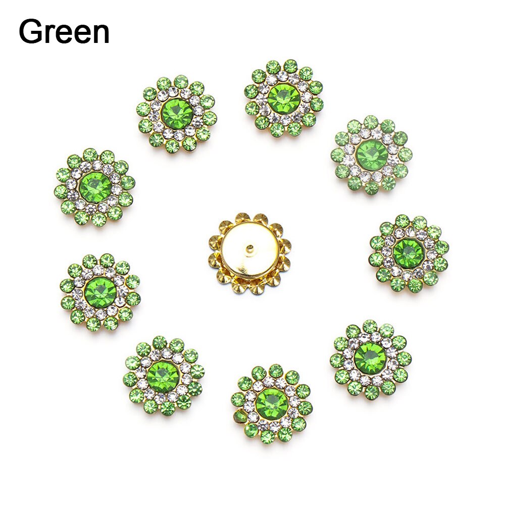 10 st/förpackning blomformade strassknappar 14mm klädesömnadsknappar gnistrande kristallglas sten kläder dekortillbehör: Grön