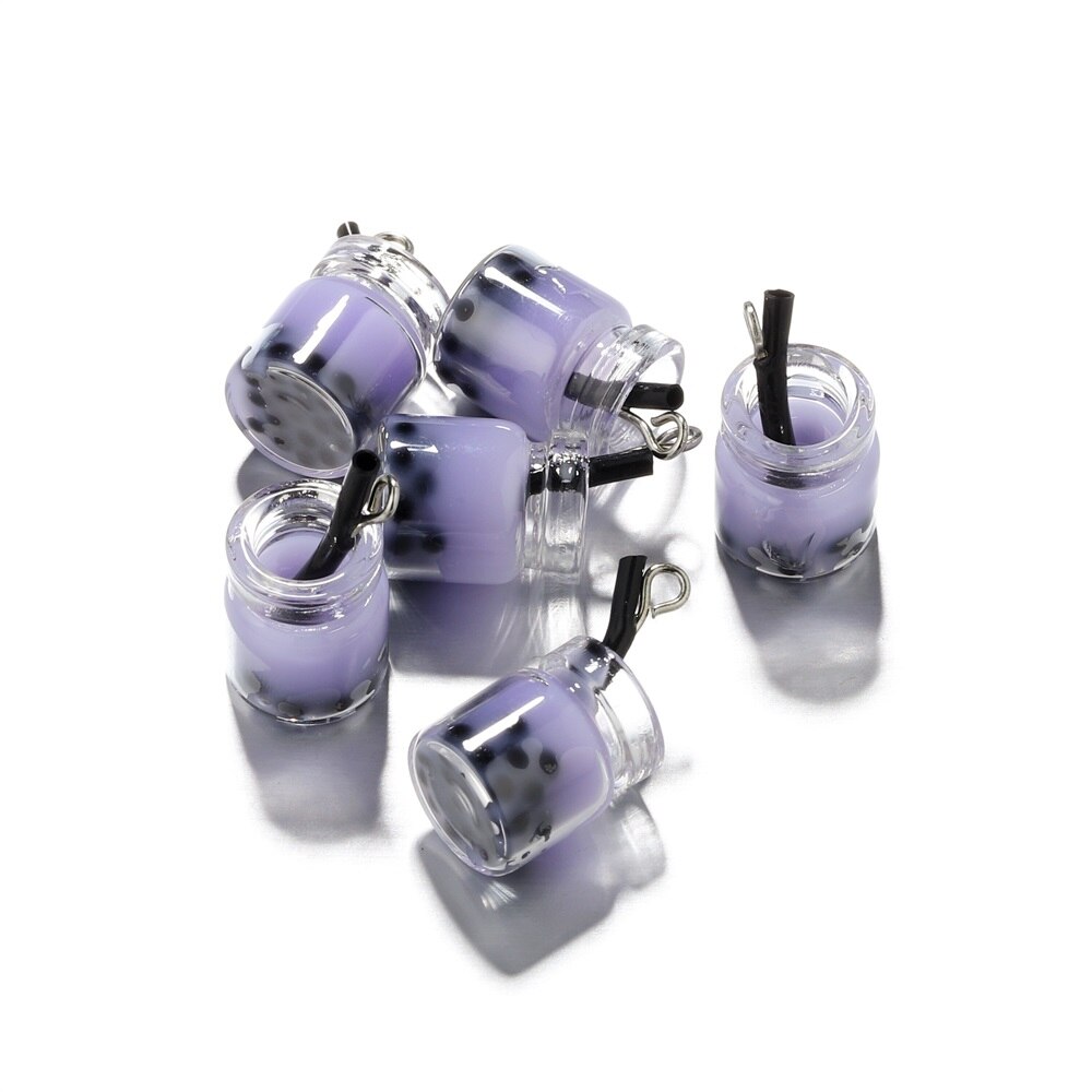 Lote de 10 unidades de adornos de perla de resina en miniatura para té de la leche, colgantes Boba, abalorios de botella para Llavero artesanal, joyería, accesorios para manualidades: Purple