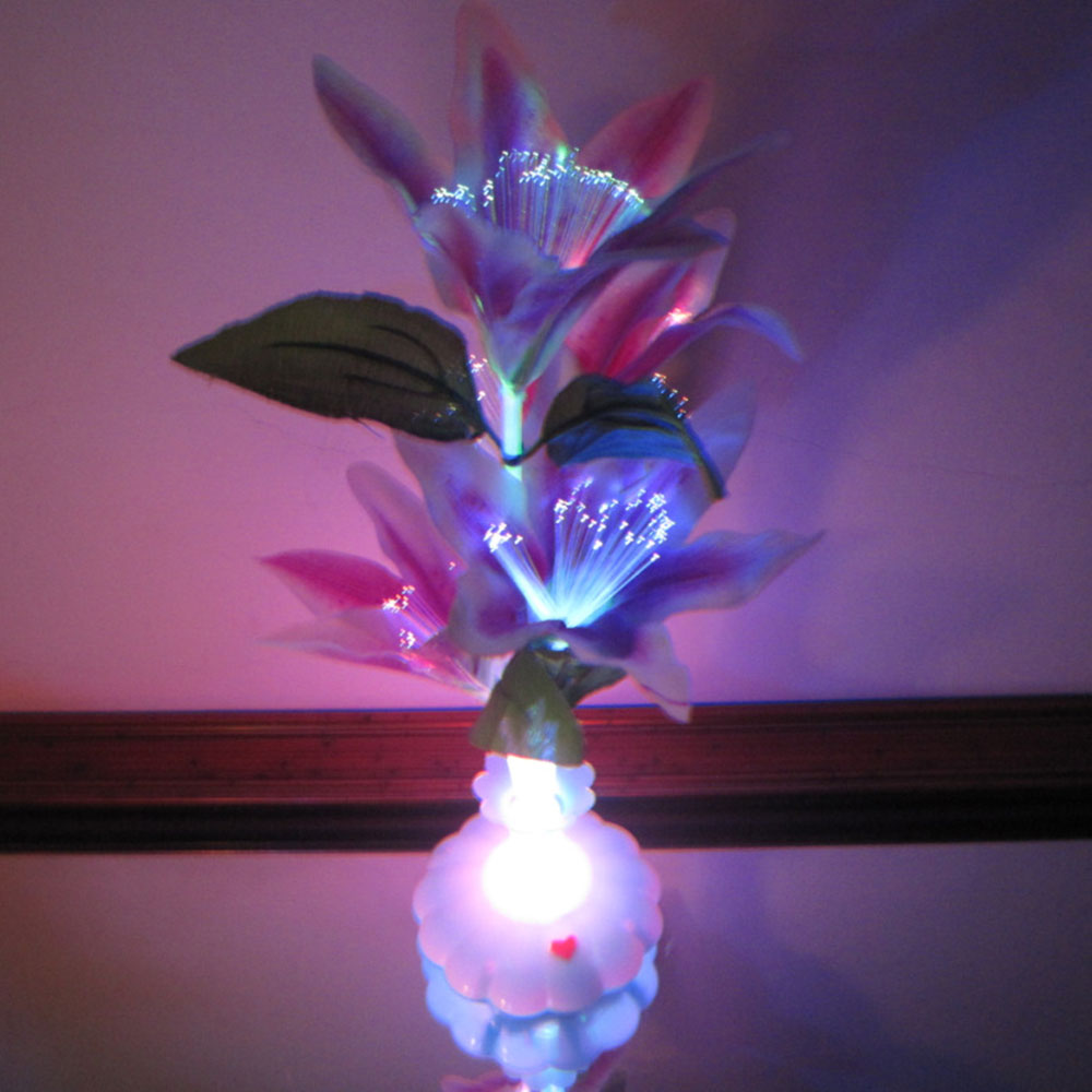 LED Glasvezel Lamp Bloem Lelie Vaas Nachtlampje Decoratie Kleurrijke