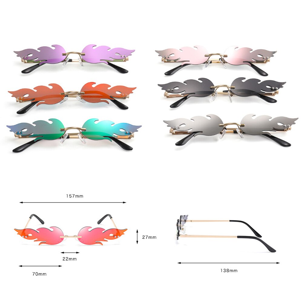 Fire Bril Flame Zonnebril Luxe Mode Vlam Vrouwen Randloze Wave Zonnebril Metal Shades Vintage Vrouwen Brillen UV400