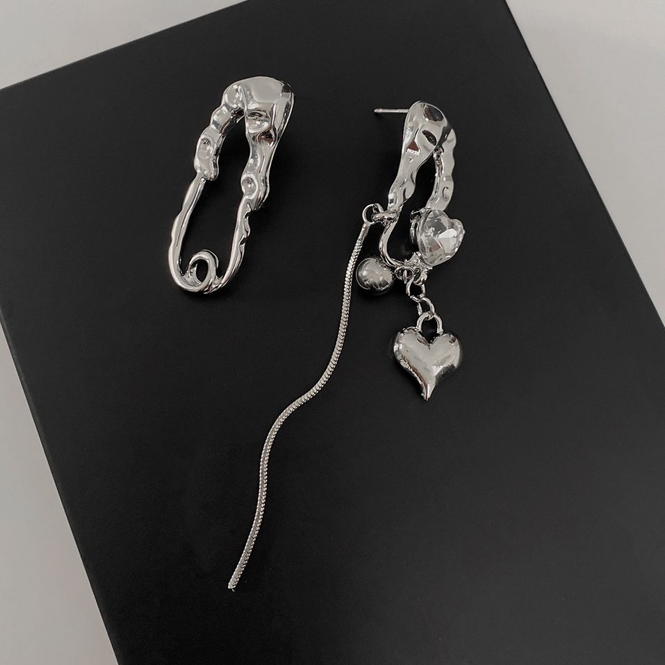 Pendientes irregulares con forma de Pin para mujer, aretes de amor de circonia, de joyas de asimétrico de cien Metal, novedad de 2023