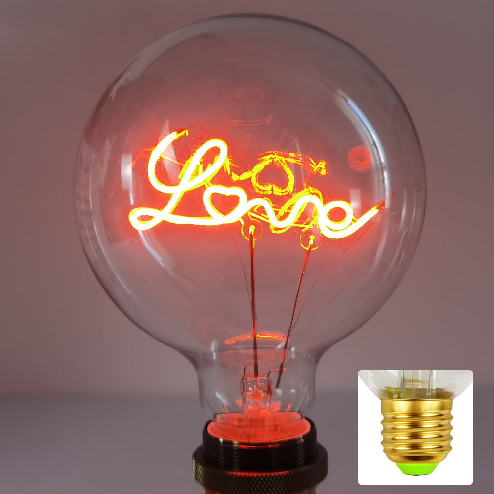 Led  g125 4w 220v dæmpbar kærlighed pink rød gul pære edison pære neon bogstav transparent skrivebordslampe omgivende soveværelseslys: Rød