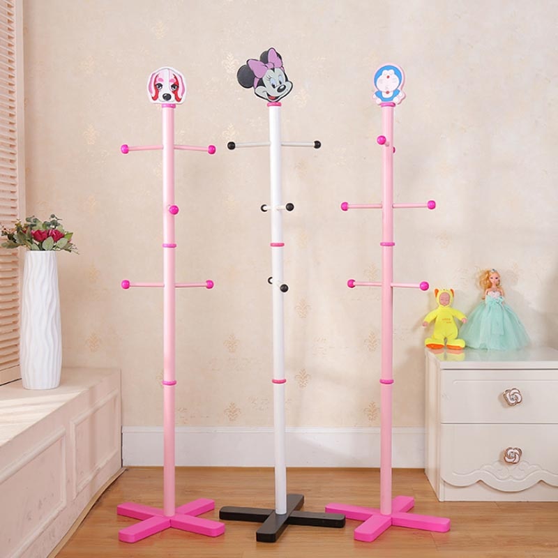 138cm 6 Hooks Children Cloth Coat Racks, Floor Standing Hall Furniture, Simple Wooden Clothes