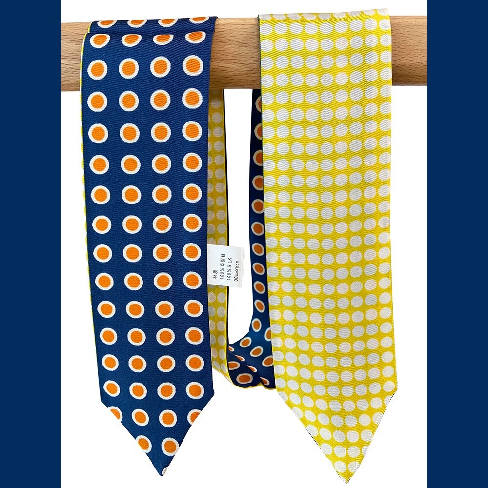 High Natural Silk Skinny Scarf Women Necktie Female Neckscarf Bag Decor Ribbon Long Narrow Neck Tie Scarves for Women: Dot A