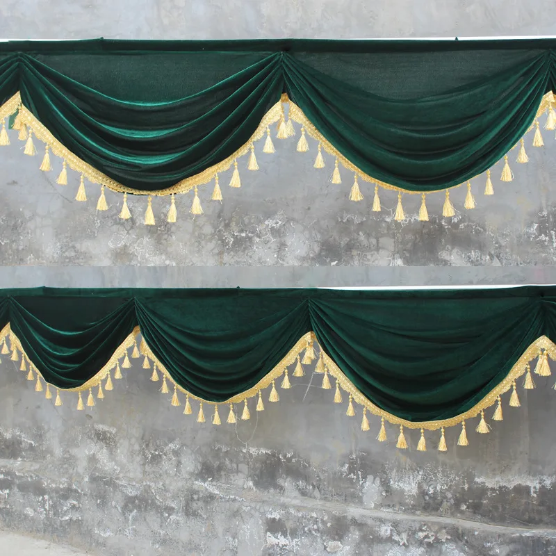 2 Meter Velvet Curtain Swag Tassel Table Cover Wedding Backdrop Table Skirts Stage Background Drapery Party Banquet Walls Decor: green