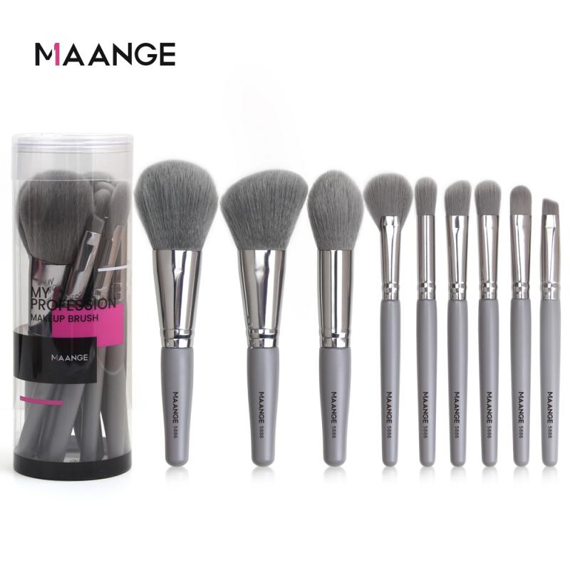 MAANGE 9 juego de brochas de maquillaje de barril redondo herramienta de belleza pincel herramienta de maquillaje Set brocha de maquillaje de ojos cepillos cosméticos TXTB1: 04