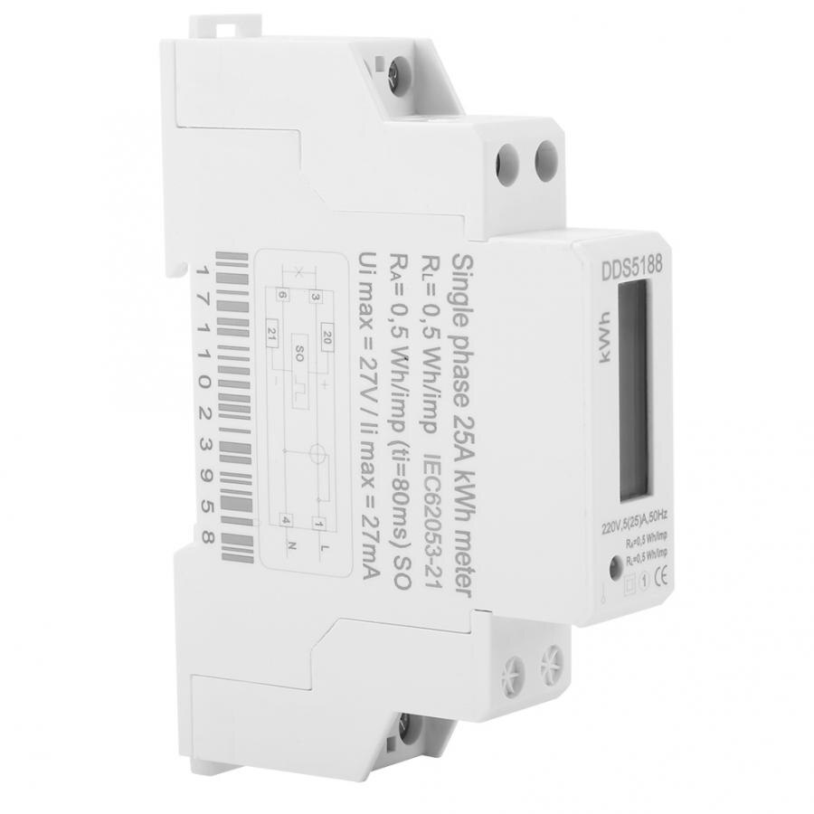 Dds 5188 lcd digitaalinen din-rail kwh-mittari sähkömittari 220v 5-25a 50 hz or 60 hz yksivaiheinen kilowattitunnille kwh-mittari