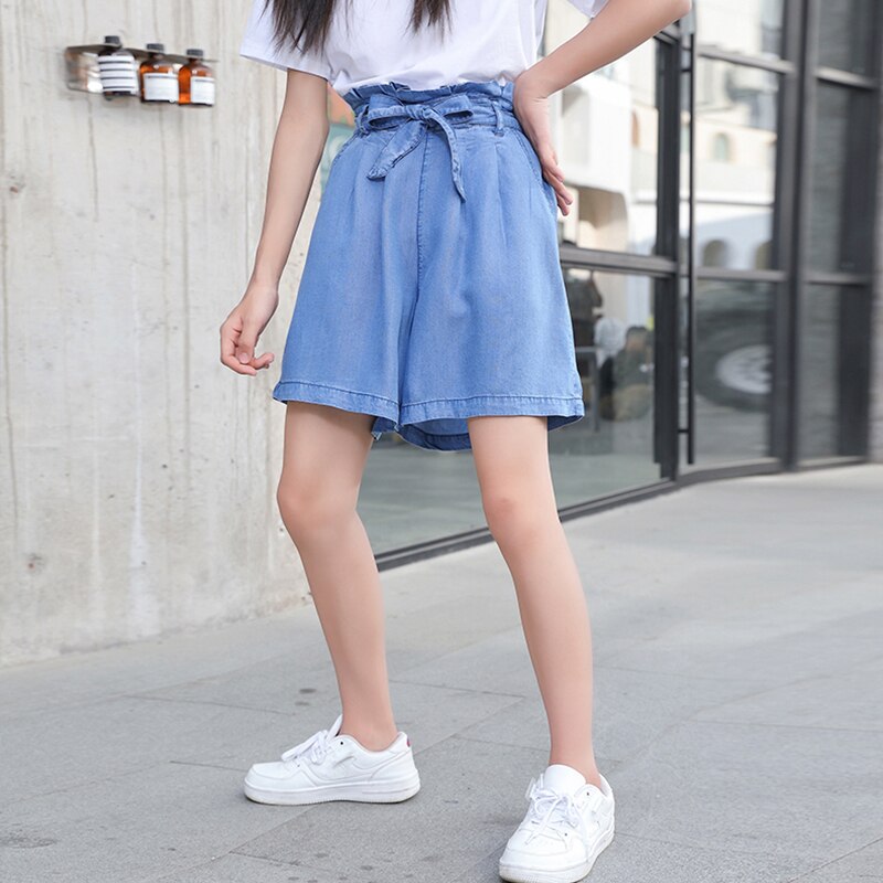 Zomer Jeans Shorts Meisjes Broek Elastische Taille Broek Tieners Meisjes Broek Effen Kleur Kinderen Katoenen Broek Tiener Kleding