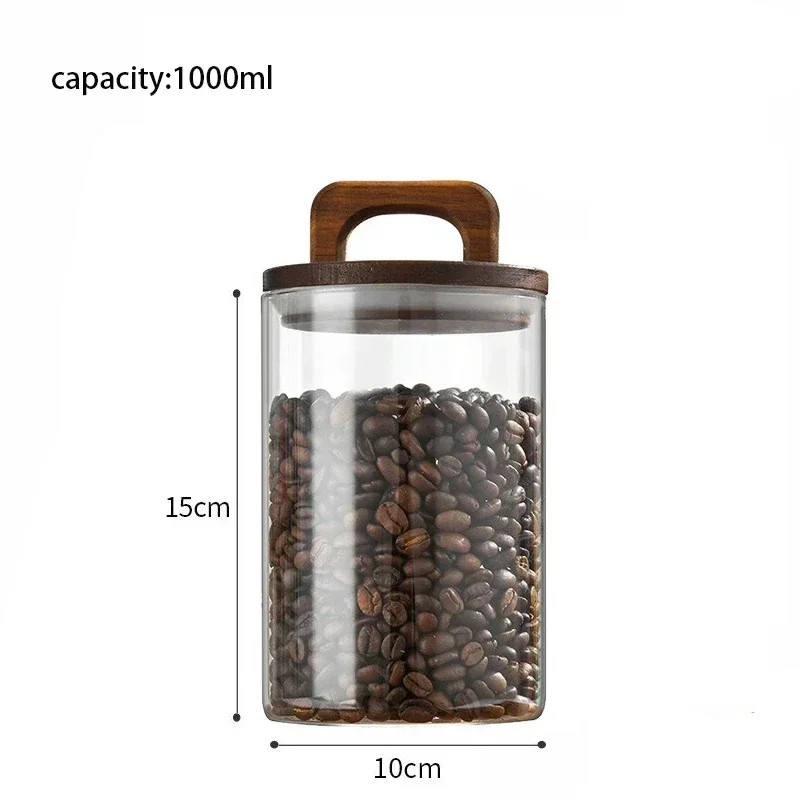 Tarro sellado de vidrio para granos de café con tapa de madera, tarros transparentes para granos de té, dulces, contenedores de almacenamiento de alimentos, botellas de almacenamiento de cocina: Caqui oscuro