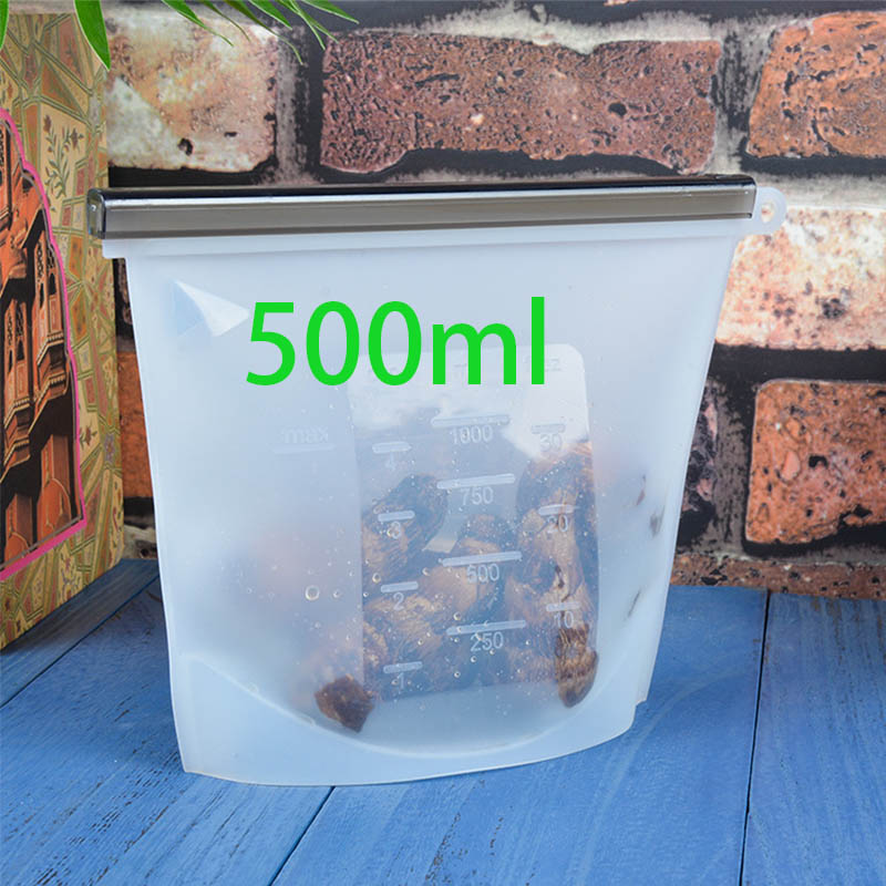 Eco Friendly Packaging Bags Reusable Silicone Foodfor Business Plastic Storage Airtight Leak-Proof Snack: 500 ml