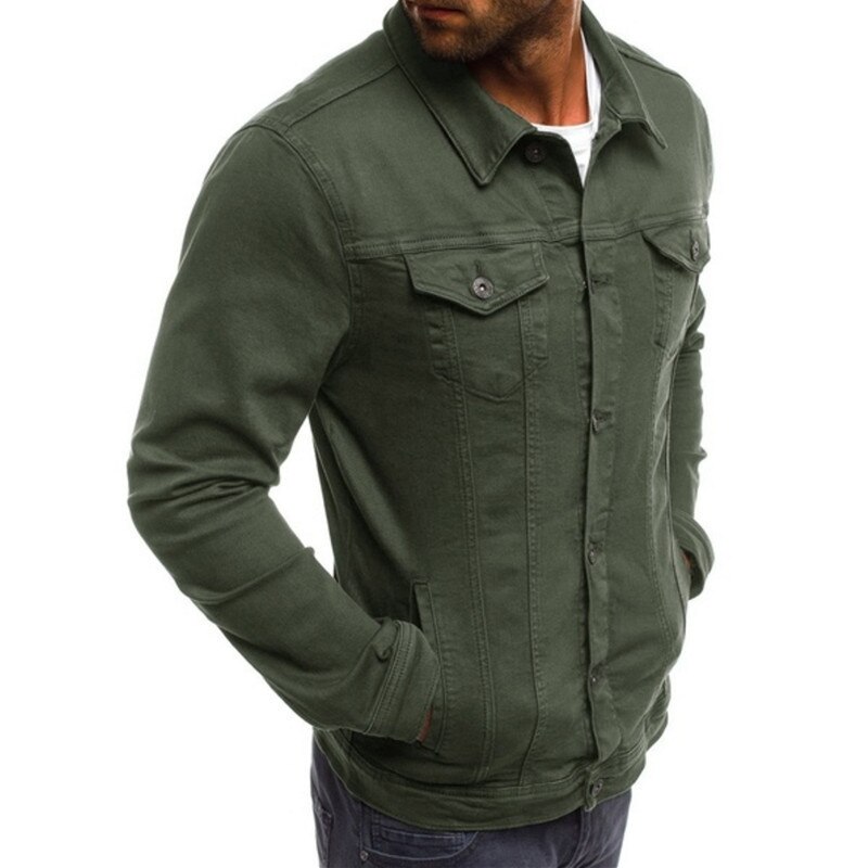 Chaquetas ajustadas de mezclilla para hombre, ropa de calle informal, con cuello vuelto, de un solo pecho, color sólido, otoño