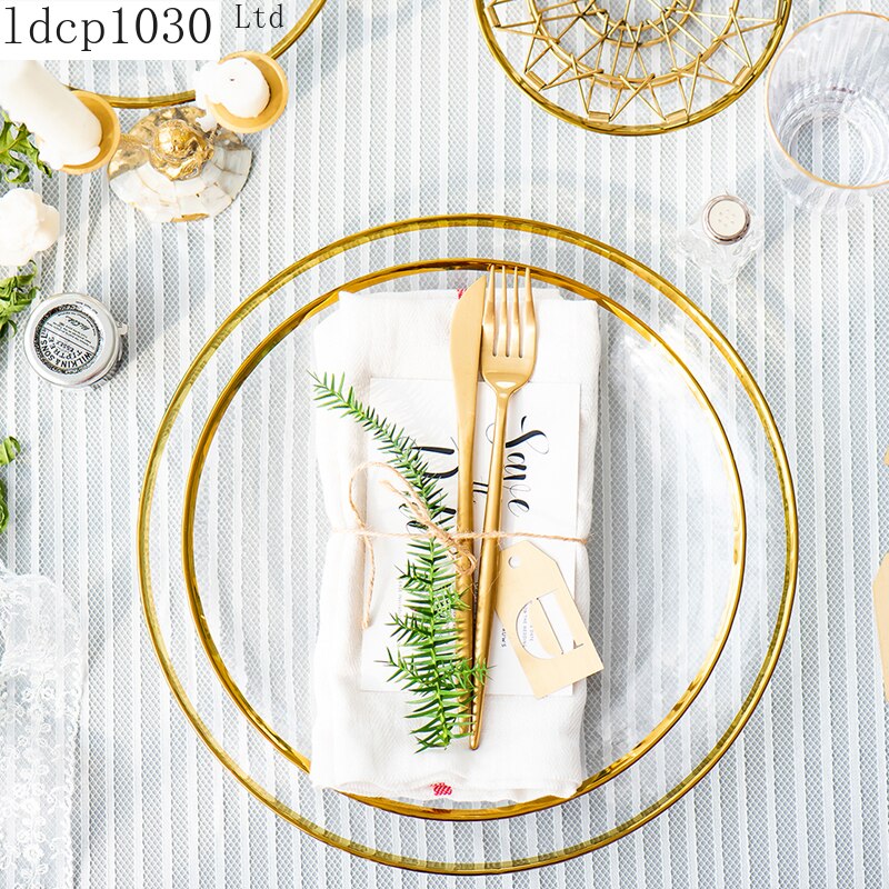 Vaisselle en verre à bord doré, assiette de nourriture occidentale, assiette Plate à salade, ensemble de Steak de Banquet, assiette d&#39;exposition, ustensiles de cuisine