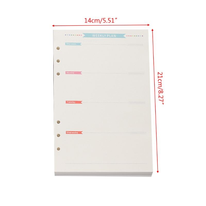 6 Gaten Refill Innerlijke Papier Dagboek Week Maand Planner Voor A5 Losse Blad Notebook