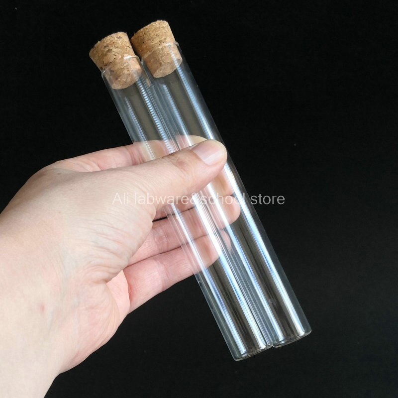 10pcs/lot 20x150mm Boro Glass Test Tube With Cork Stoppers Flat Bottom School Laboratory Supplies