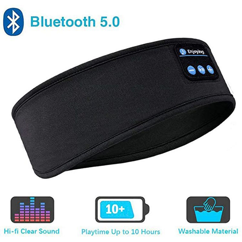 Écouteurs sans fil Bluetooth 5.0, bande de couchage, musique, doux, élastique, confortable, masque pour les yeux, casque de sommeil pour dormir sur le côté: Black