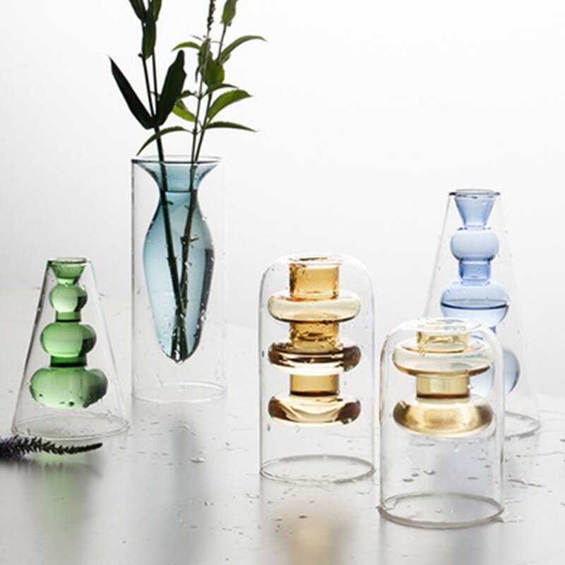 Heminredning vas glas blomvas nordisk dubbellager vaser vardagsrum dekoration salong vasi jarrone decoracion casa