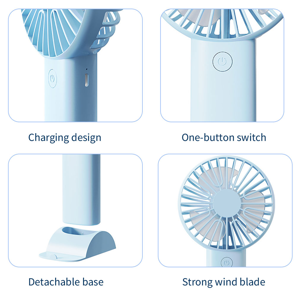Ventilador portátil de mano recargable por USB, miniventilador de verano para exteriores, ventilador de escritorio de 3 engranajes con soporte para teléfono para oficina y estudio