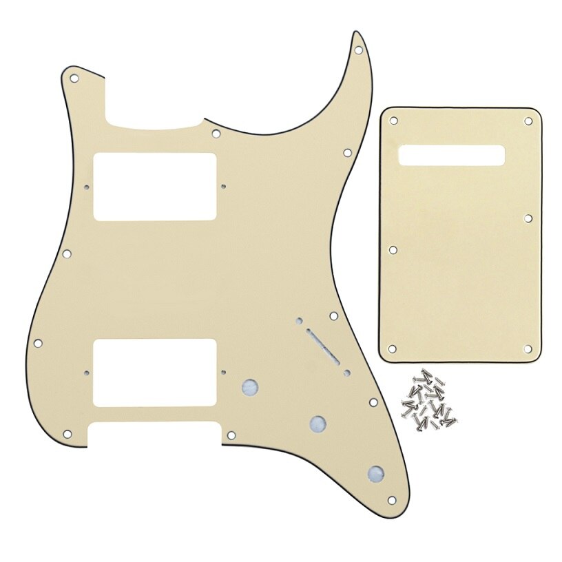 FLEOR Set of 11 Hole HH Electric Guitar Pickguard Scratch Plate & Back Plate & Screws for USA Strat Style Guitar Parts: Cream 3ply