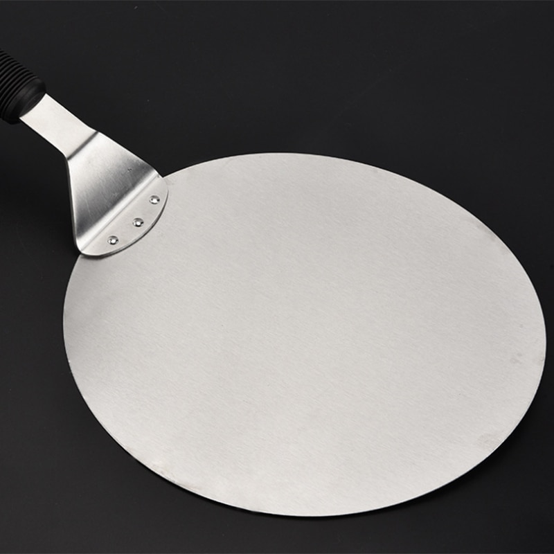 Rostfritt stål rund pizzaskal 25.5cm bakspade paddel, kaklyftare överföringsbricka för pizza, bröd, tårta, paj