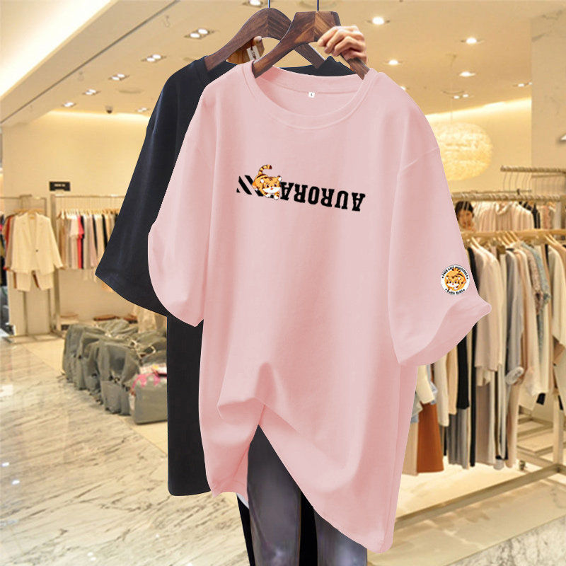 Schattige Truien Met Letterprint Zomer Dameskleding Korte Mouw Basic Casual Losse T-Shirt: XXL / Roze