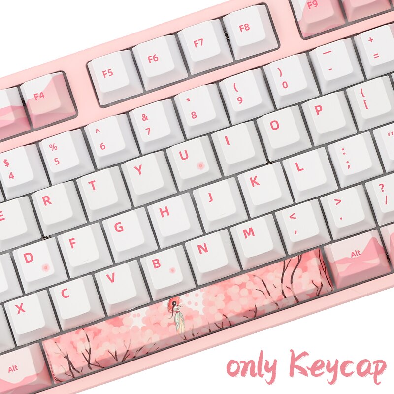 Pink Cherry Blossom Keycaps Cherry Profile Dye Sub PBT Keycap For GMK Cherry MX Switch 61/87/104/108 Mechanical Keyboar