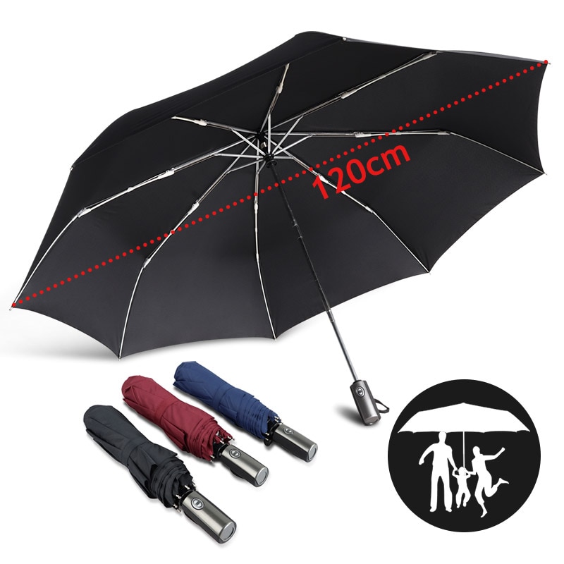 Guarda-chuva masculino chuva mulher marca de qualidade grande 120cm 3 dobrável golfe negócios guarda-chuva guarda-chuva à prova vento automático guarda-sol viagem