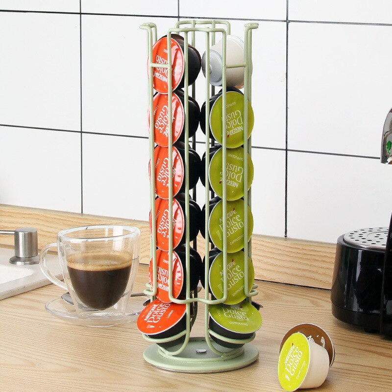 White Rotatable Coffee Pod Holder For Dolce Gusto Capsule Display Capsule Rack Stainless Steel Tower Stand Storage Shelves 2022