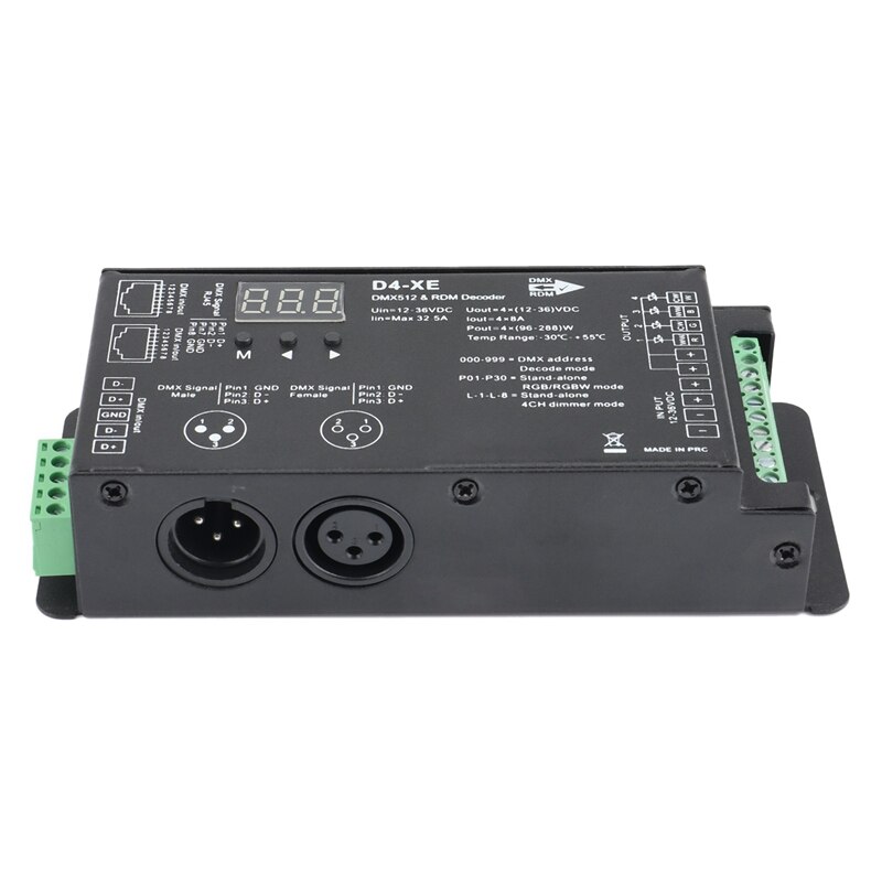 D4-XE 4CH Pwm Constante Spanning Cv DMX512 Rdm Led Decoder Controller Met Digitale Display XLR3 RJ45 DC12V 24V 36V