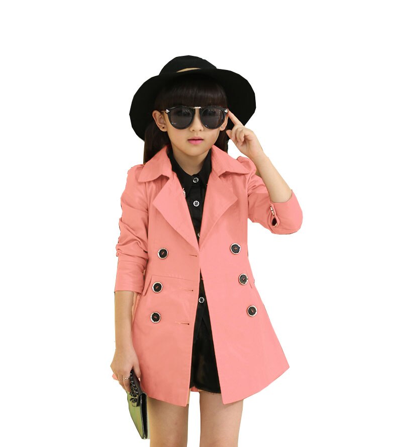 Meisjes trenchcoat lente kinderen lange jas kinderen blazer katoenen bovenkleding jassen tienermeisjes kleding bovenkleding: Roze jas / 6