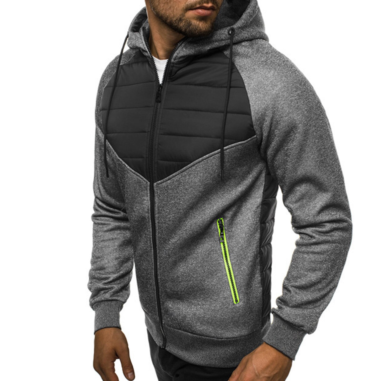 Men Autumn Hoodie, Splicing Hooded Long Sleeve Zip-Up Sport Jacket with Pockets for Boys, 3 Colors