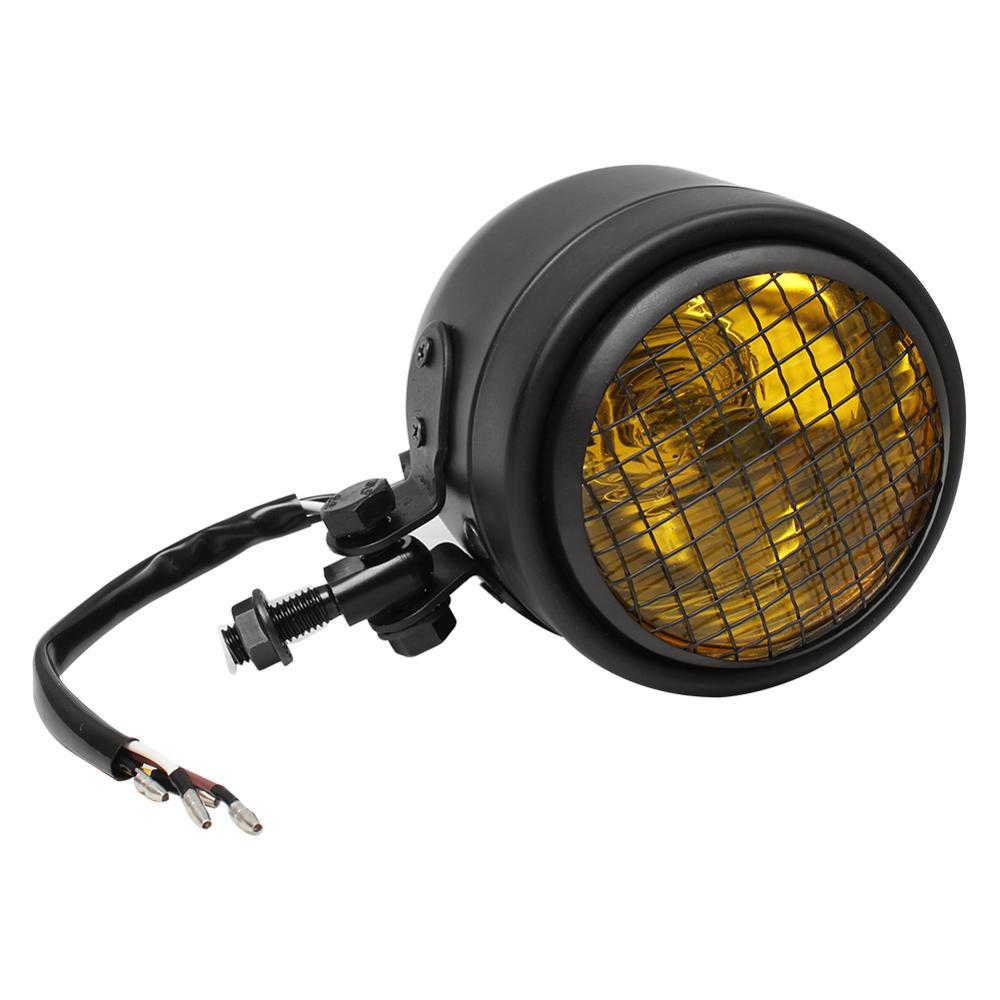 Universal Cafe Racer Scheinwerfer 5,75 Zoll - Gelbes Glas Schwarz 12V 35W