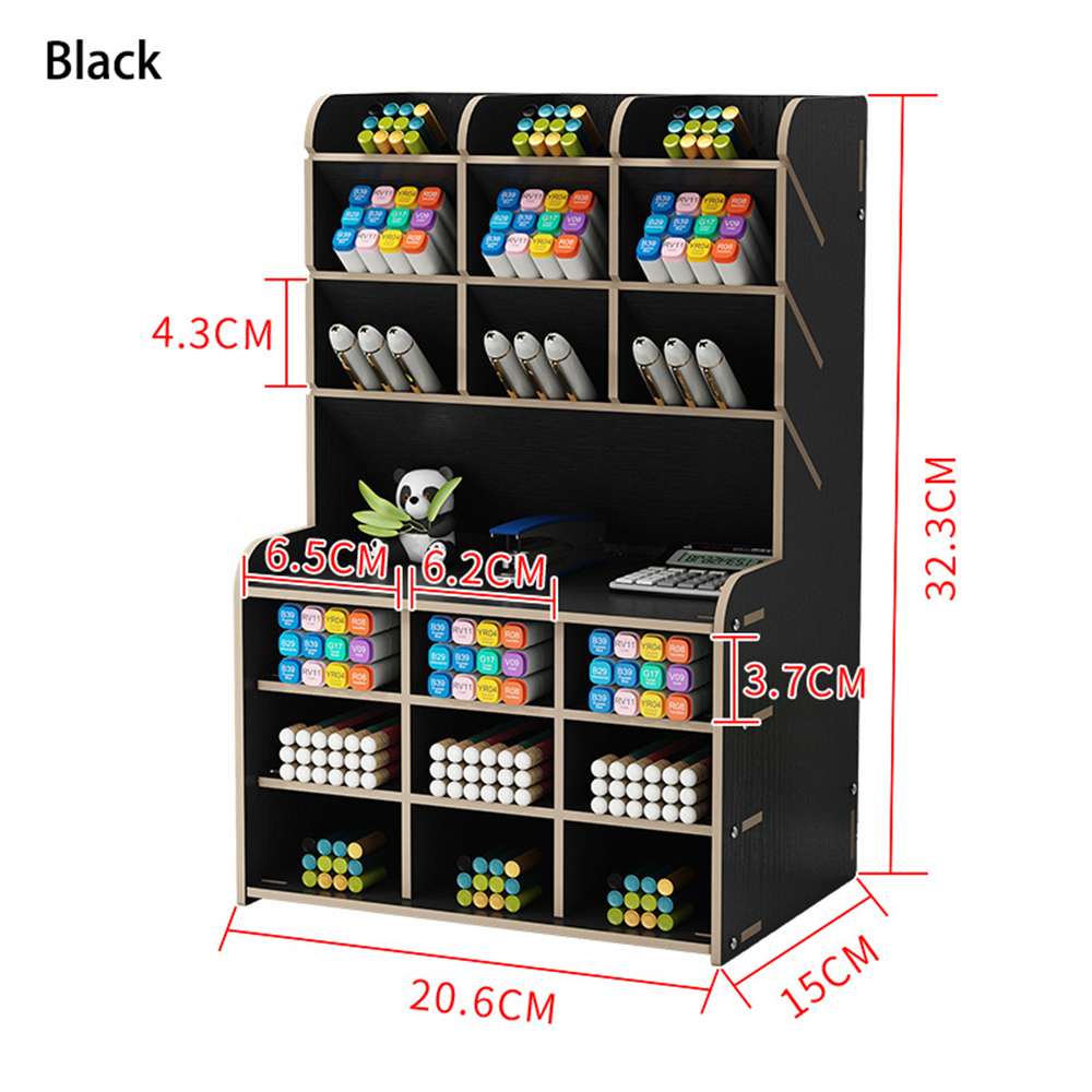 Multi-function Wooden Desktop Pen Holder Office School Stationery Storage Stand Case Desk Pen Pencil Organizer: E