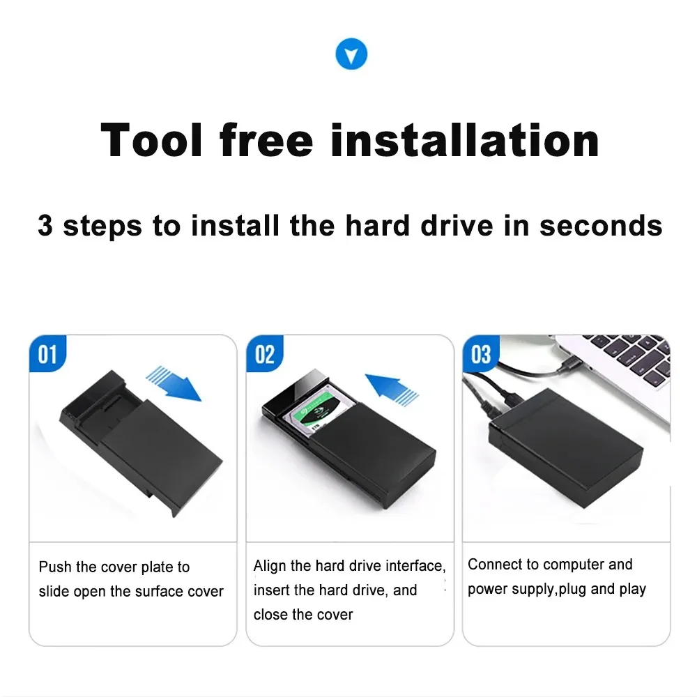 2.5/3.5 Inch HDD Case SATA to USB 3.0 Adapter SSD External Hard Drive Enclosure Cooling Fan 450Mb/s 22TB HDD Case for PC Laptop