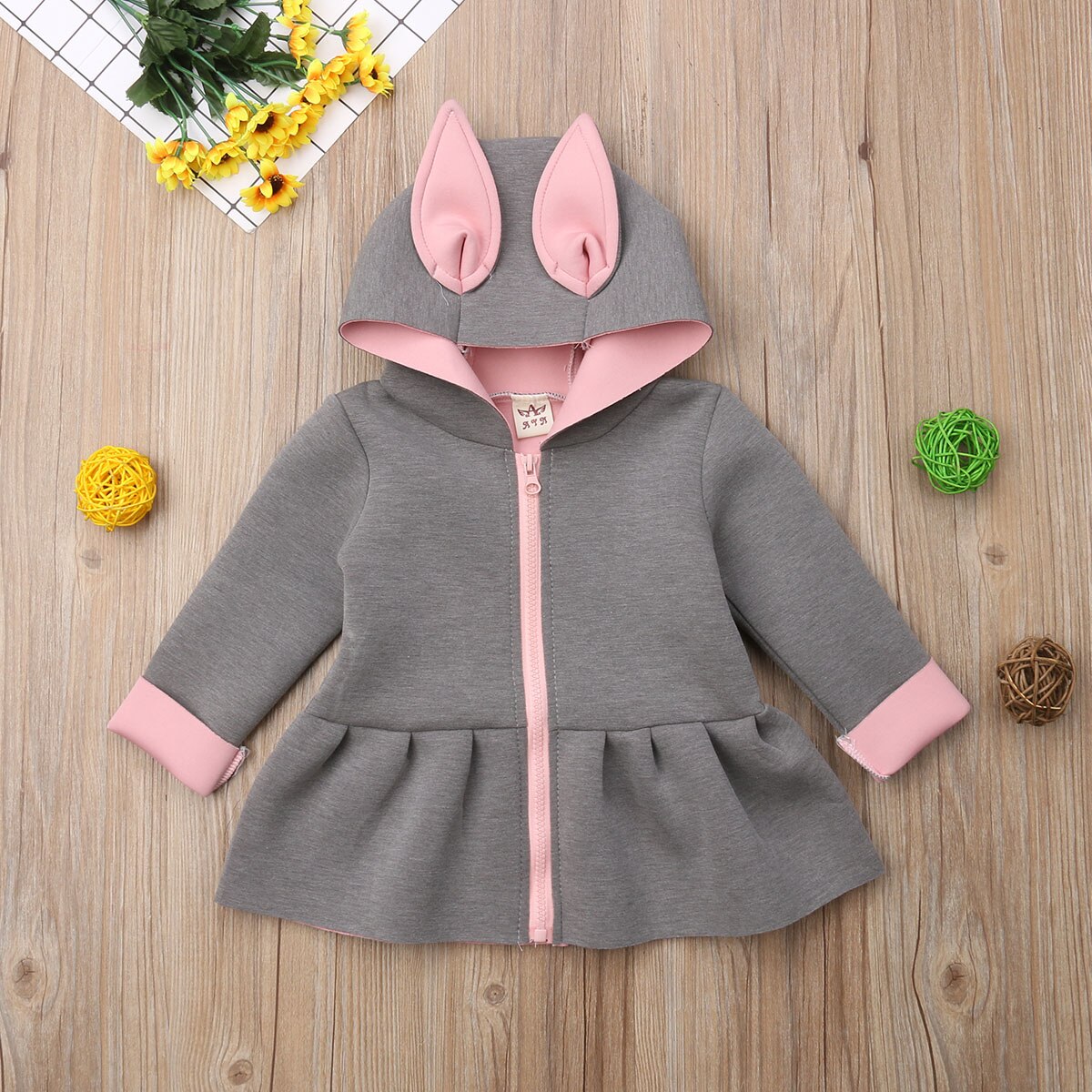 Vestes à capuche pour bébés filles | Veste à capuche mignonne, vêtements chauds d'hiver pour tout-petits, oreilles de lapin, tenues: Gris / 12M