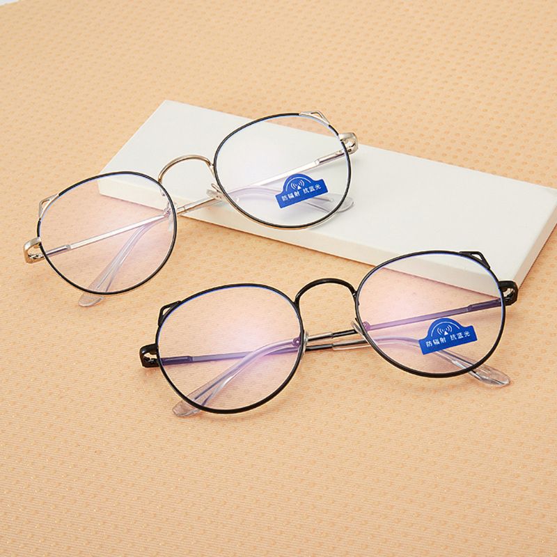 Anti Blue Light Cute Round Cat Ears Eyeglasses Frame Computer Eye Protection Optical Glasses Unisex