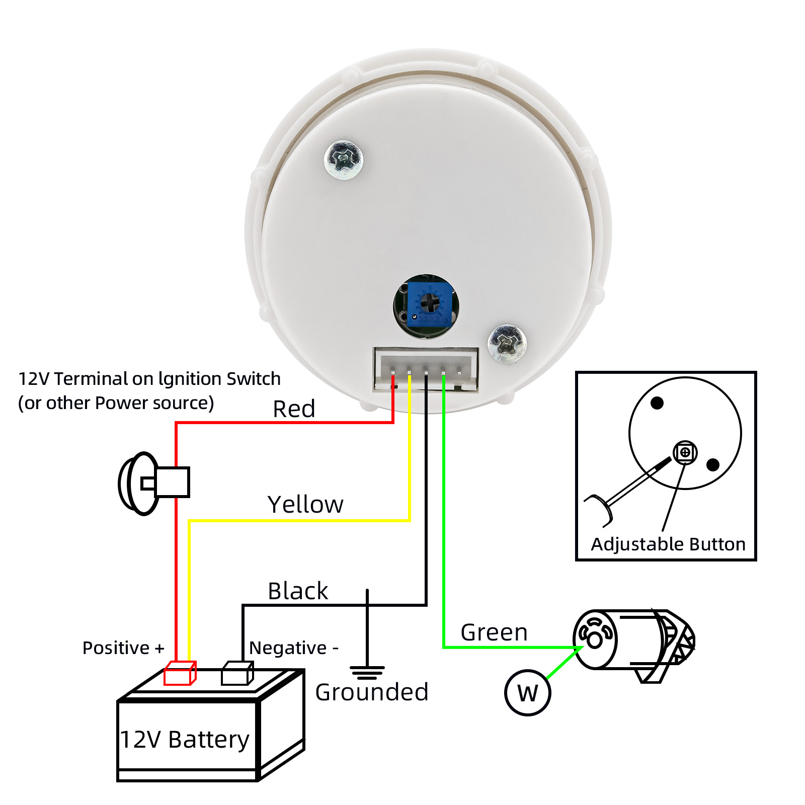 Tachymètre électrique 2 "52MM 0-6000 tr/min, rétro-éclairage blanc, jauge pour moteur Diesel 1-20 cylindres 12V