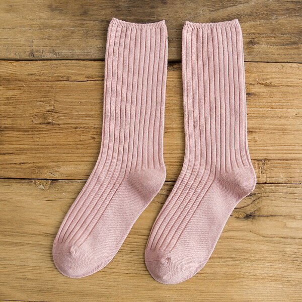 1 par/lote outono/inverno meias femininas padrão cor sólida respirável algodão meias desodorante para atividades ao ar livre: Skin Pink