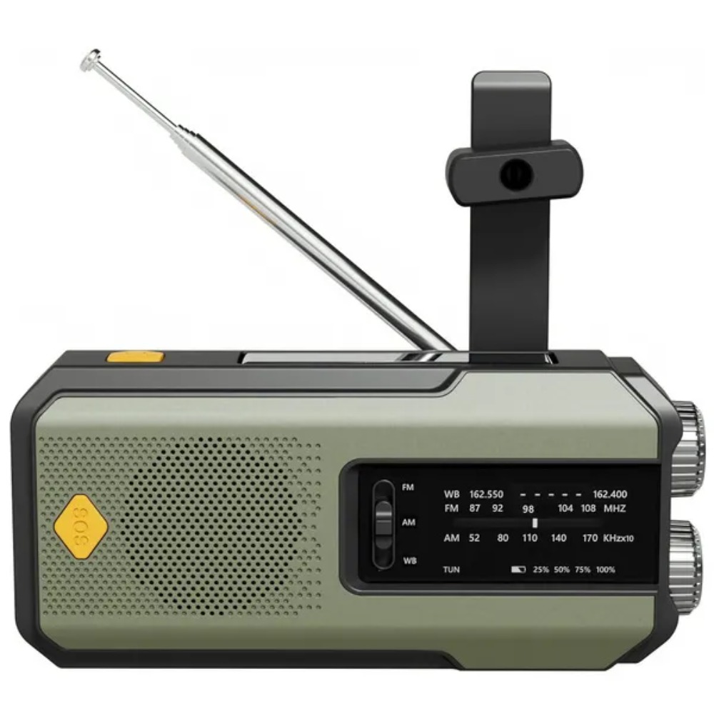 Rádio meteorológico de emergência multifuncional rádio fm am wb manivela solar carregamento usb 2000mah power bank lanterna led tocha: Verde