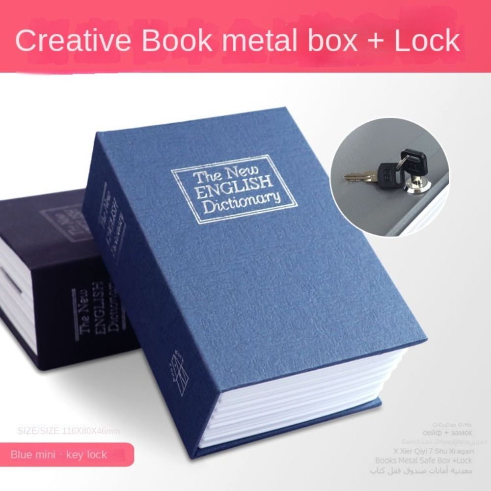 Caja de Metal con forma de libro, caja de llaves oculta con cerradura, libro simulado, almacenamiento diario de joyería, caja de ahorro: Gris