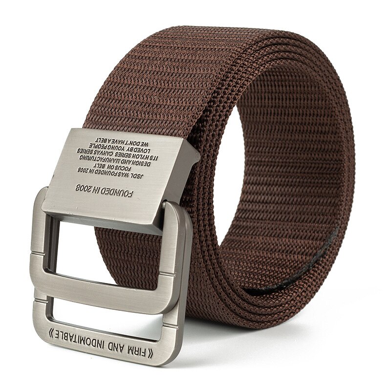 Cinturón de nailon con hebilla de doble anillo para hombre y mujer, cinturón informal de aleación de 3,8 cm, cintura para pantalones de estudiante juvenil, novedad: C