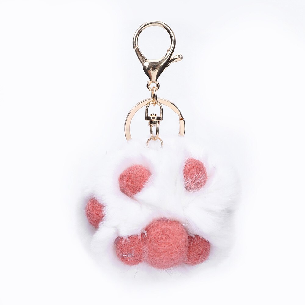 Katteklo pote nøglering fluffy pels pom pom vedhæng nøgleringe kvinde taske vedhæng pompon nøgleringe bil nøglering nipsting: Hvid