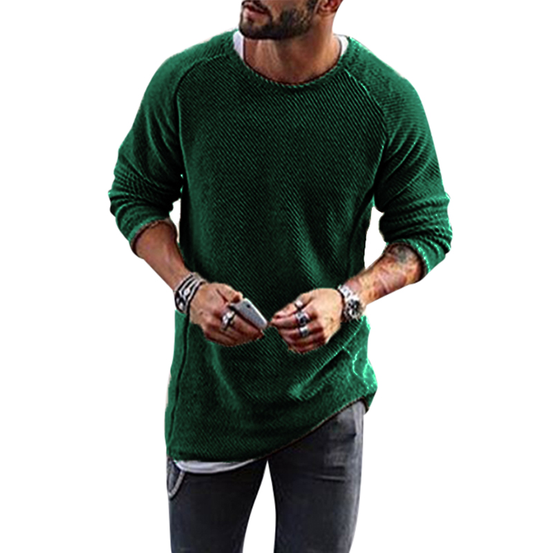 Oeak herregensere o-hals ensfarget løse kule gensere vår høst herre tynn strikket genser menn streetwear: Grønn / M