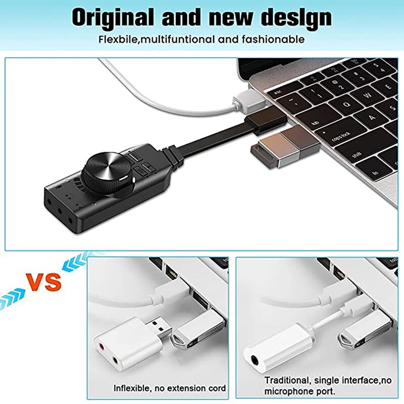 USB Sound Card Adapter 7.1 Channel 3.5Mm Audio Interface USB2.0 Microphone Headset Universal Computer Game Sound Card