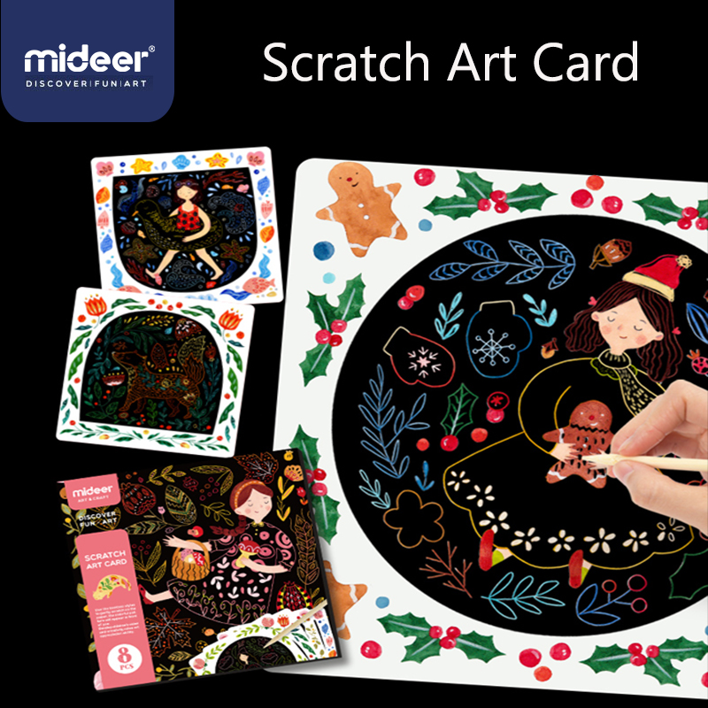 MiDeer Girl Scraping Painting Baby Paper Handmade DIY Drawing Card Children Non-toxic Black Card Toy Hand-painting Art