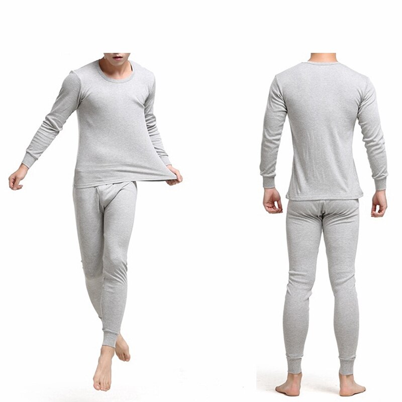 GAOKE Winter Round Neck Warm Long Set For Men Ultra-Soft Solid Color Thin Thermal Underwear Plus Size L-3XL: Light Gray / L