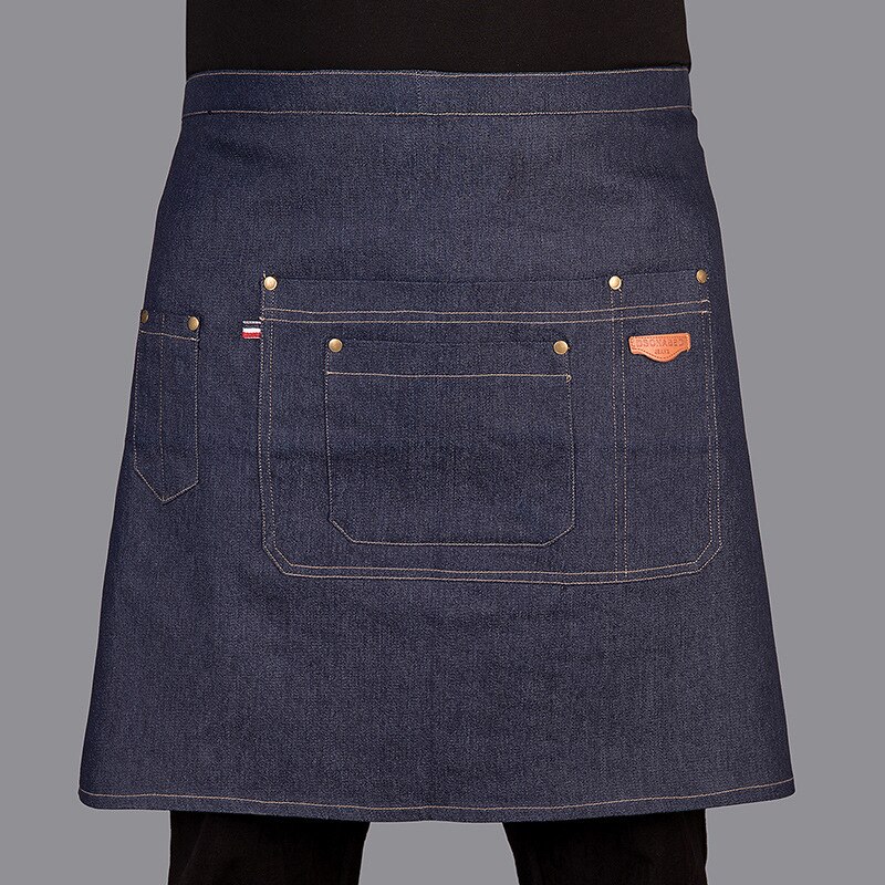1pcs Short Half Apron Denim Restaurant Hotel Waist Chef Apron Bar Pub Kitchen Cafe Server Waiter Waitress Cook Apron Universal: 60x45cm dark blue1