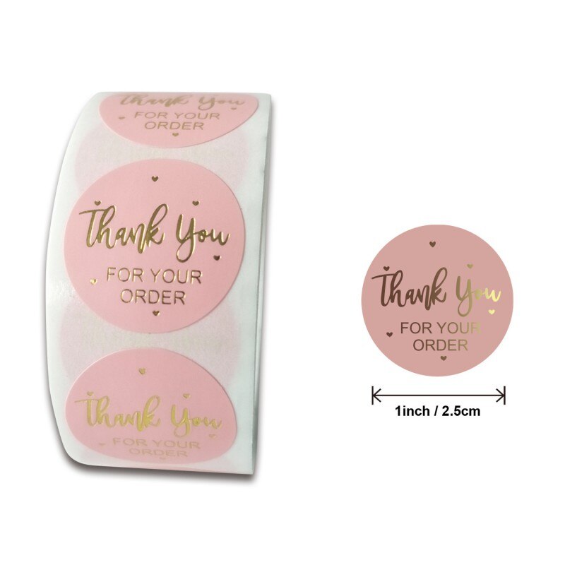 Pink Paper Label Stickers Gold Thank You Stickers Scrapbooking Handmade Business Packaging Seal Labels Stationery Sticker: A2.5cm