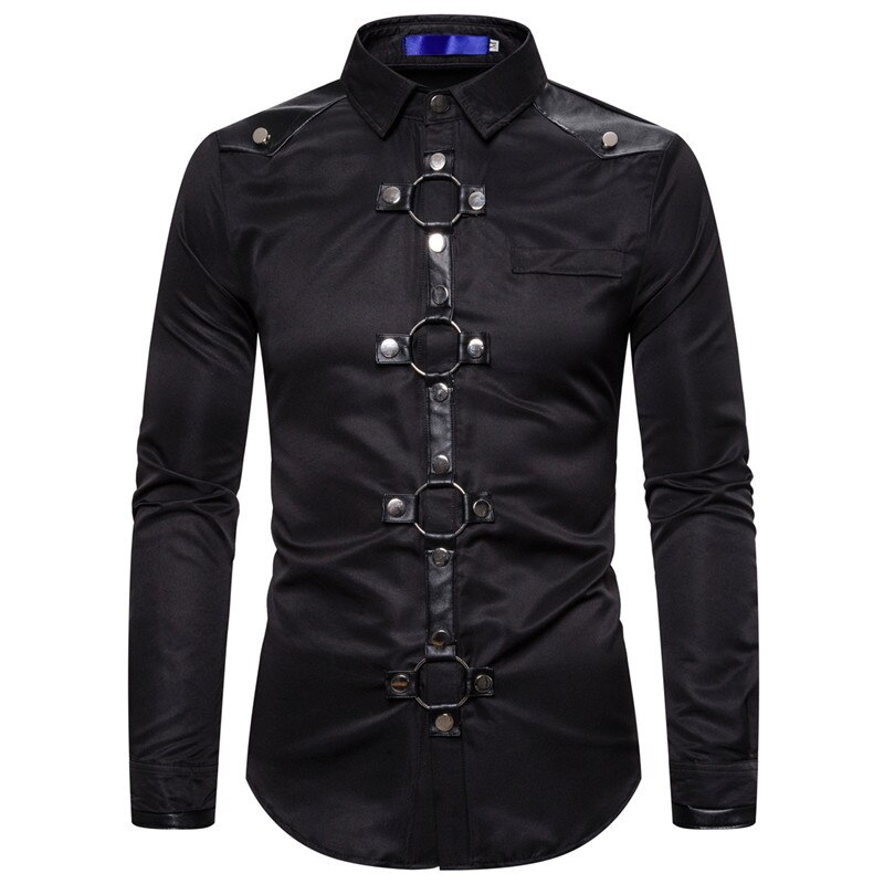 Camisa de estilo gótico con remaches para hombre, camisa de carga de Color sólido, ajustada, para , cantante, ropa de calle de escenario, nueva