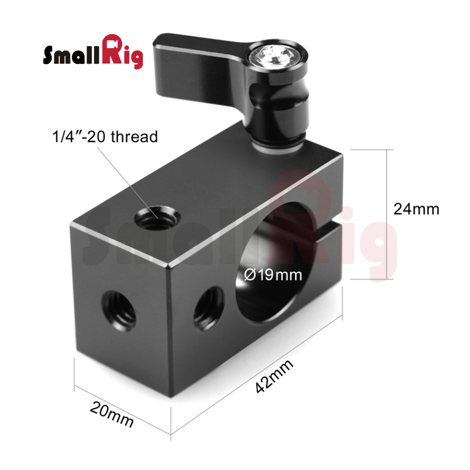 SmallRig Camera Single Railblock 19mm Rod Clamp Dslr Rig w/ Four 1/4" Threads, Wingnut-Black - 1063
