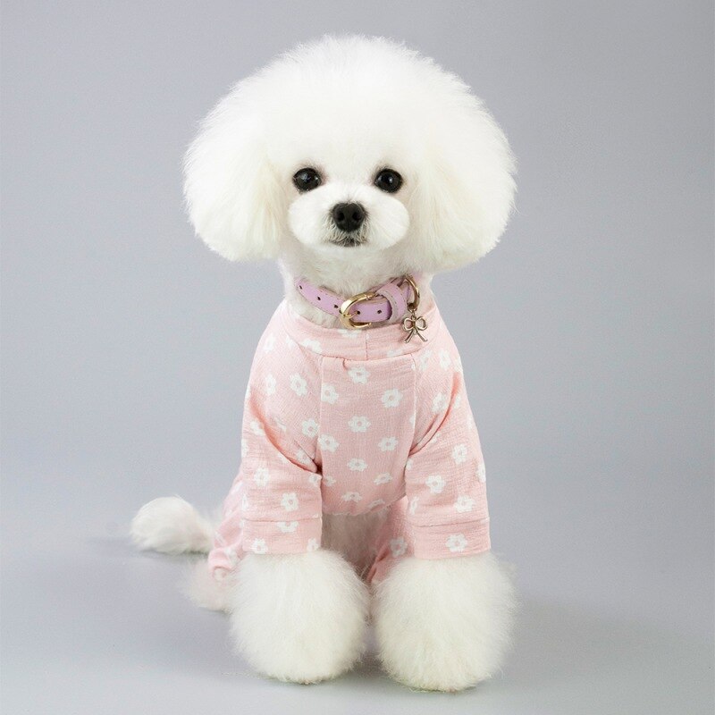 Summer Pet Dog Cotton Pajamas Overalls Daisy Print Pet Clothes Outfit For Small Dogs Soft Leisure Clothes Jumpsuit For Puppy